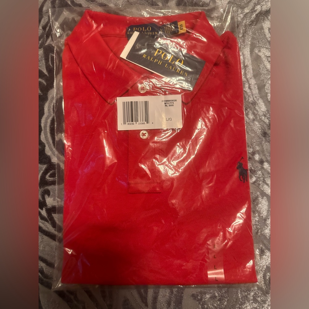 L Ralph Lauren Polo Red Navy Classic Fit Mesh Polo Shirt….Brand New with Tags